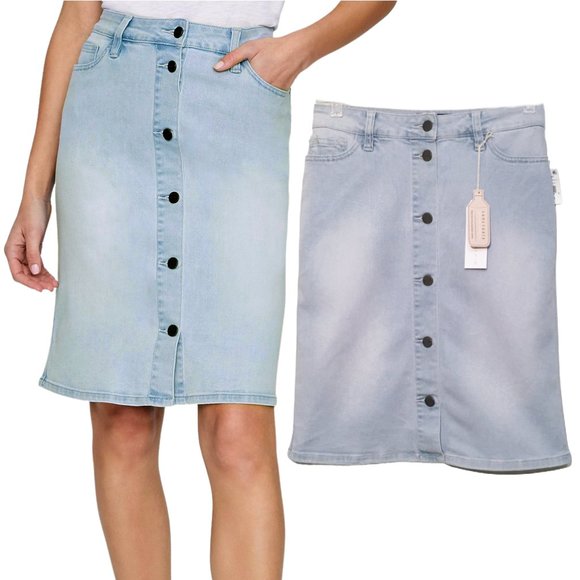 Sanctuary Jean Skirt Button Down Light Wash Denim Stretch Size 25 NEW - Picture 1 of 8